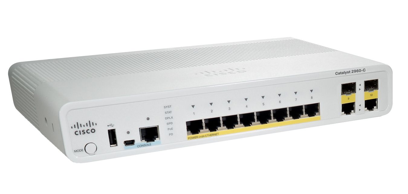 2x Dual Uplink WS-C2960C-8PC-L Cisco Refurbished Cisco 2960C Switch 8 x PoE 